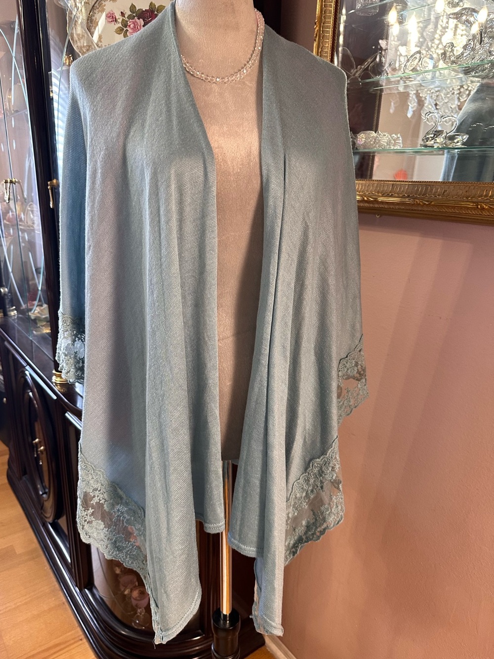Lauren Conrad Light Blue Lace Trim Draped Shawl -